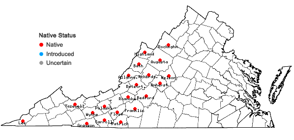 Locations ofParonychia argyrocoma (Michx.) Nutt. in Virginia