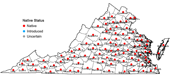 Locations ofPaspalum laeve Michx. in Virginia