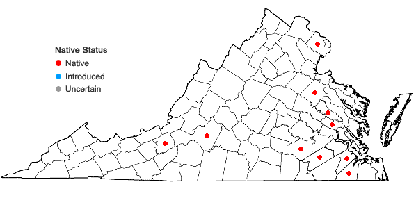 Locations ofPaspalum setaceum Michx. var. setaceum in Virginia