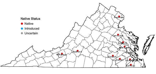 Locations ofPaspalum setaceum Michx. var. setaceum in Virginia