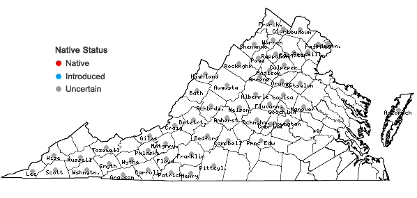 Locations ofPhalaris arundinacea L. in Virginia