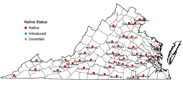 Locations ofPhaseolus polystachios (L.) BSP in Virginia