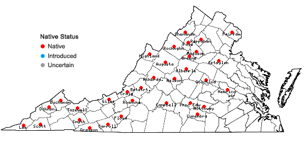 Locations ofPhilonotis fontana (Hedw.) Brid. var. fontana in Virginia