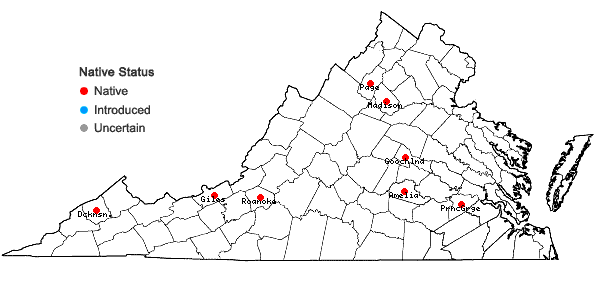 Locations ofPhilonotis longiseta (Michx.) E. Britton in Virginia
