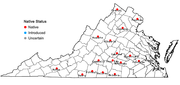 Locations ofPhlox pilosa L. ssp. pilosa in Virginia