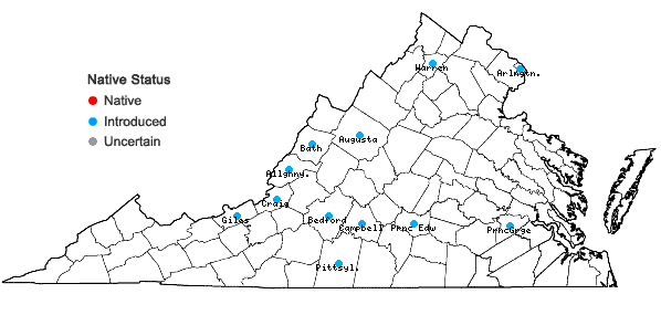 Locations ofPilosella piloselloides (Villars) Soják in Virginia