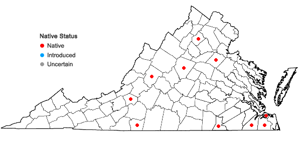 Locations ofPlagiochila appalachiana Inoue in Virginia
