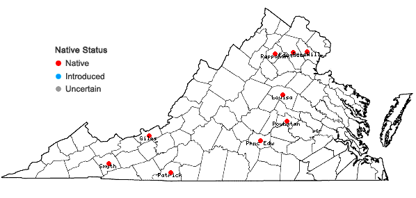 Locations ofPlagiomnium medium (Bruch & Schimp.) T.J. Kop. in Virginia