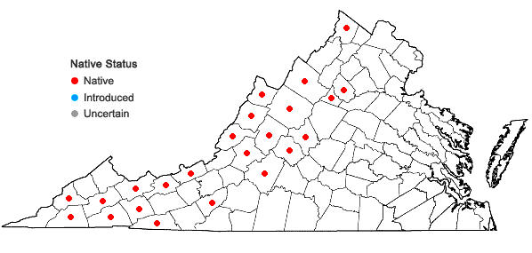 Locations ofPlatanthera orbiculata (Pursh) Lindl. in Virginia