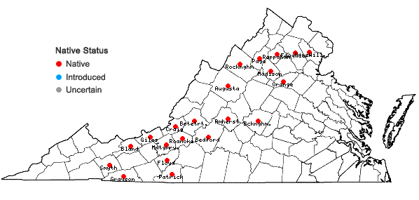 Locations ofPlatylomella lescurii (Sull.) A. L. Andrews in Virginia