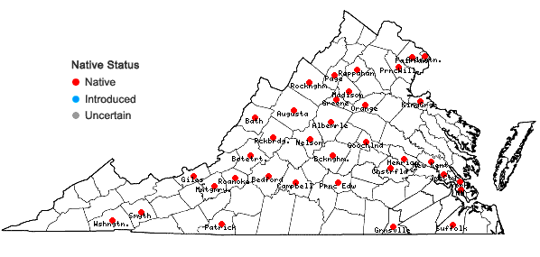 Locations ofPogonatum pensilvanicum (Hedw.) P. Beauv. in Virginia