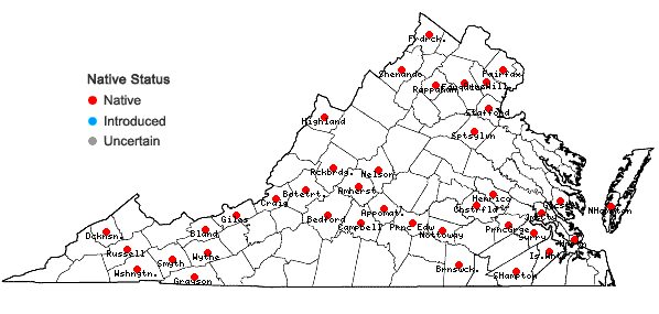 Locations ofPohlia nutans (Hedw.) Lindb. in Virginia