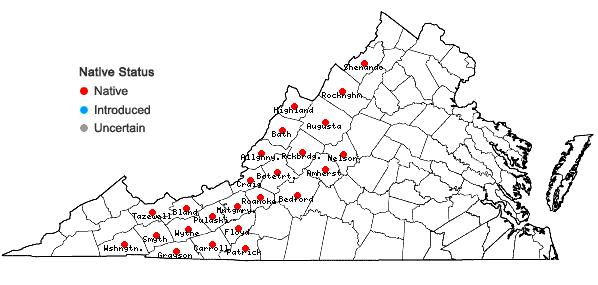 Locations ofPolygala paucifolia Willd. in Virginia