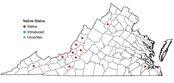 Locations ofPolytrichum piliferum Hedwig in Virginia