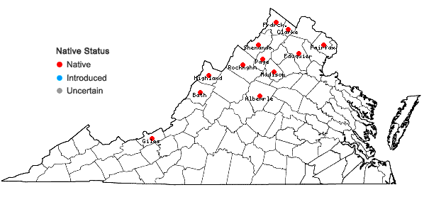 Locations ofPopulus tremuloides Michx. in Virginia