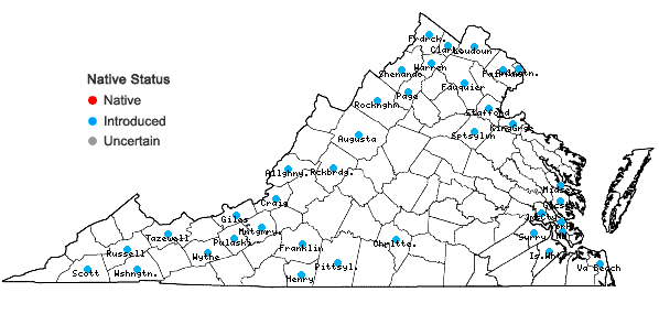 Locations ofPotamogeton crispus L. in Virginia