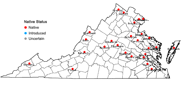 Locations ofPotamogeton epihydrus Raf. in Virginia