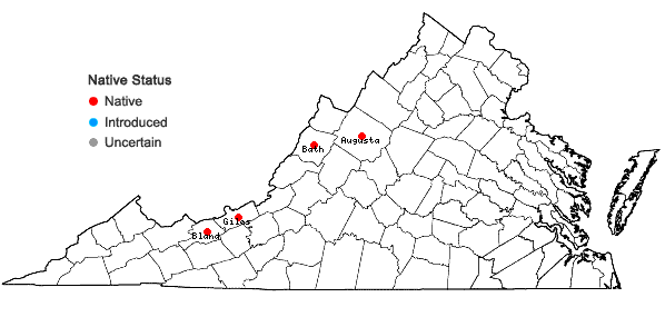 Locations ofPotamogeton tennesseensis Fernald in Virginia