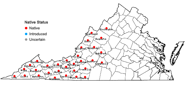 Locations ofProsartes lanuginosa (Michx.) D. Don in Virginia