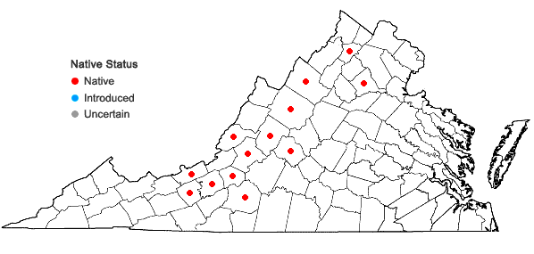 Locations ofPrunus alleghaniensis Porter var. alleghaniensis in Virginia