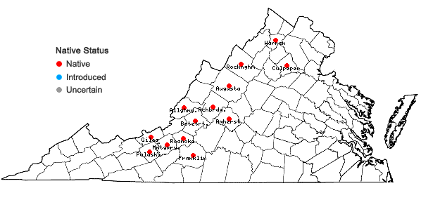 Locations ofPrunus alleghaniensis Porter var. alleghaniensis in Virginia