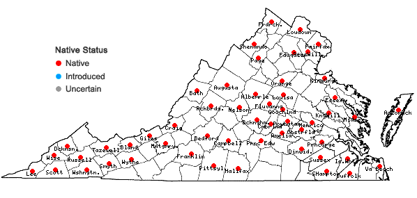 Locations ofPrunus americana Marshall in Virginia