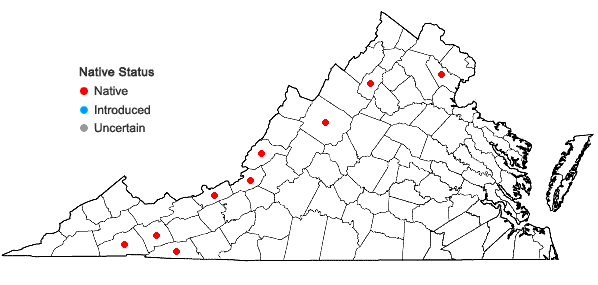 Locations ofPtilium crista-castrensis (Hedw.) De Not. in Virginia