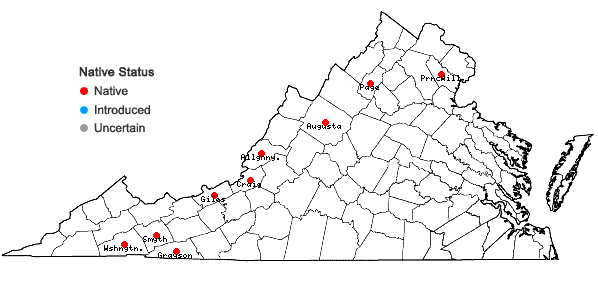 Locations ofPtilium crista-castrensis (Hedw.) De Not. in Virginia
