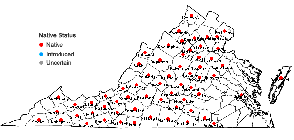 Locations ofPyrola americana Sweet in Virginia