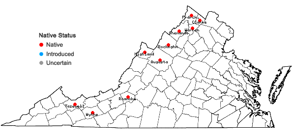 Locations ofQuercus macrocarpa Michaux in Virginia