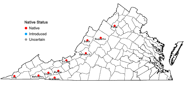 Locations ofRhytidiadelphus triquetrus (Hedw.) Warnst. in Virginia