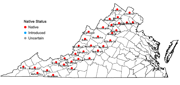 Locations ofRibes rotundifolium Michx. in Virginia