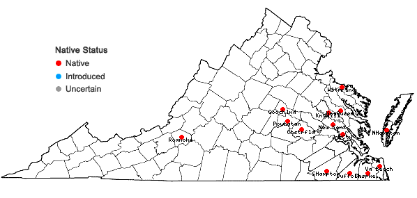 Locations ofRiccia fluitans Linnaeus in Virginia