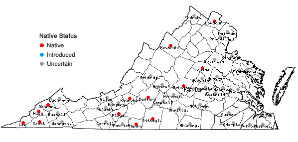 Locations ofRobinia hispida L. in Virginia