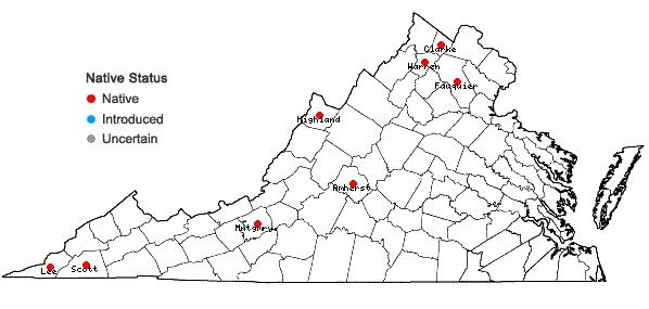 Locations ofRosa setigera Michx. in Virginia