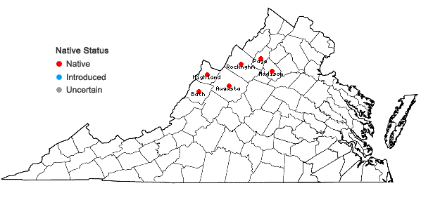 Locations ofRubus idaeus L. ssp. strigosus (Michx.) Focke in Virginia