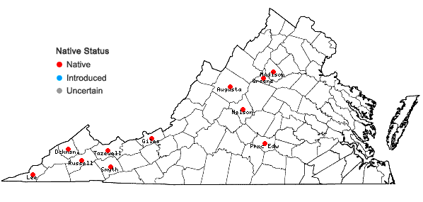 Locations ofSchistidium agassizii Sull. & Lesq. in Virginia