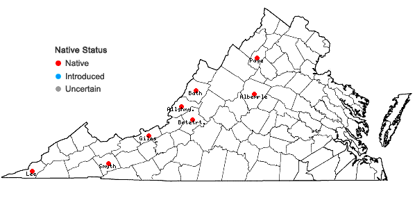 Locations ofSchistidium liliputanum (Müll. Hal.) Deguchi in Virginia