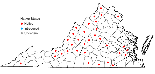 Locations ofScutellaria ovata Hill in Virginia