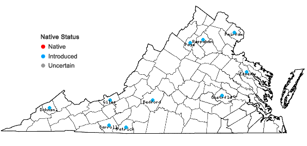 Locations ofSilene armeria L. in Virginia