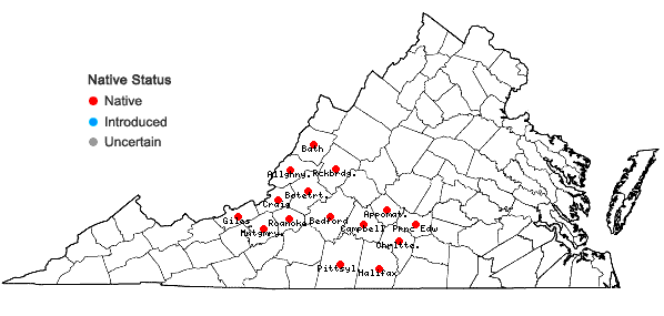 Locations ofSilphium compositum Michx. var. reniforme (Raf. ex Nutt.) Torr. & Gray in Virginia