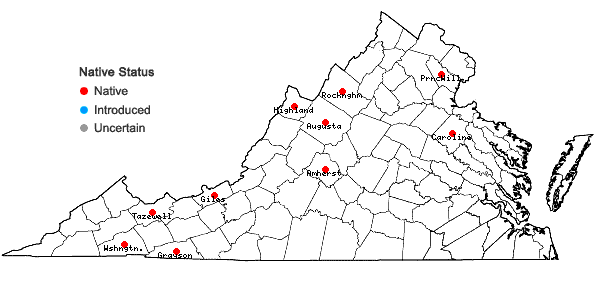 Locations ofSphagnum fallax (H. Klinggr.) H. Klinggr. in Virginia