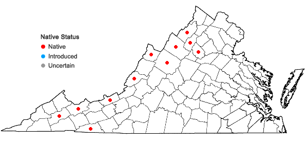Locations ofSpinulum annotinum (L.) A. Haines in Virginia
