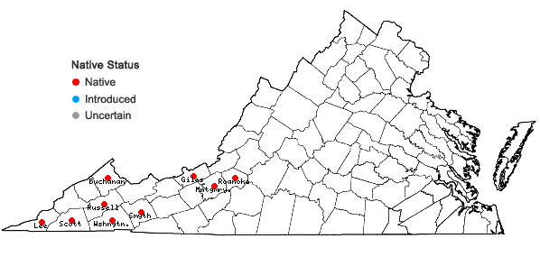 Locations ofStylophorum diphyllum (Michaux)  Nuttall in Virginia