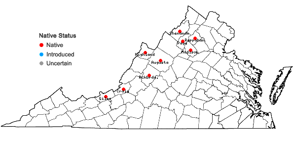 Locations ofSwida rugosa (Lamarck) Rydberg in Virginia