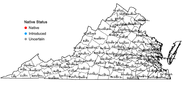 Locations ofSymphoricarpos orbiculatus Moench in Virginia