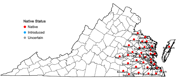 Locations ofTaxodium distichum (L.) Richard in Virginia