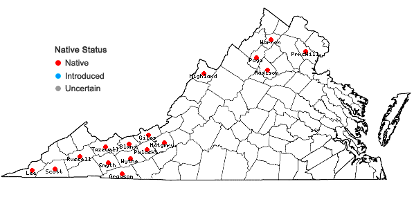 Locations ofTaxus canadensis Marshall in Virginia