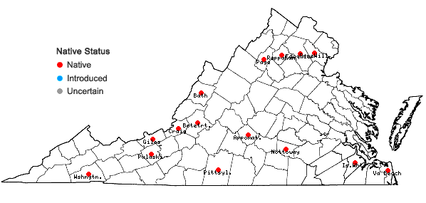 Locations ofThelia lescurii Sullivant in Virginia