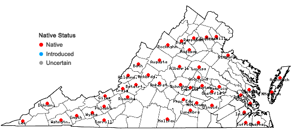Locations ofTortella humilis (Hedw.) Jenn. in Virginia